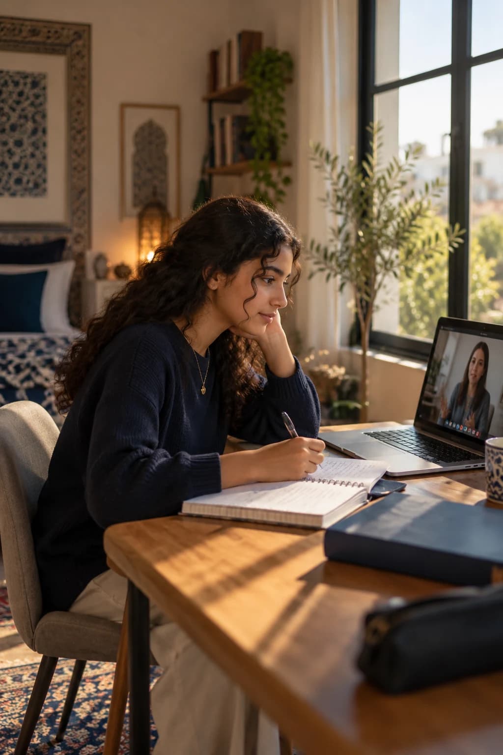 Student in a live online lesson at home